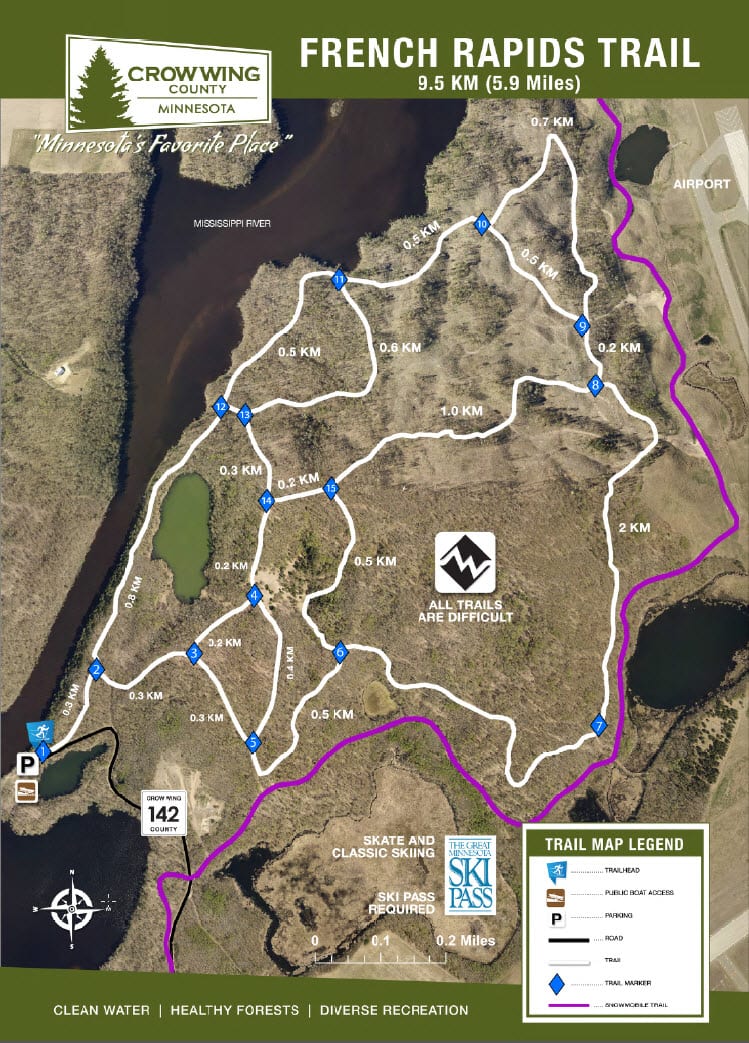 French Rapids Cross Country Ski Trail Map Brainerd Lakes Winter